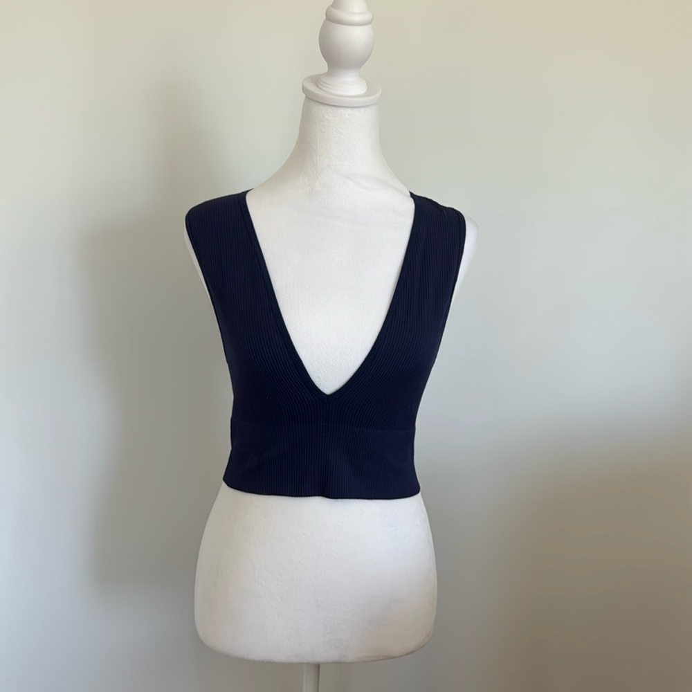 Navy plunge V crop top from Urban Outfitters
